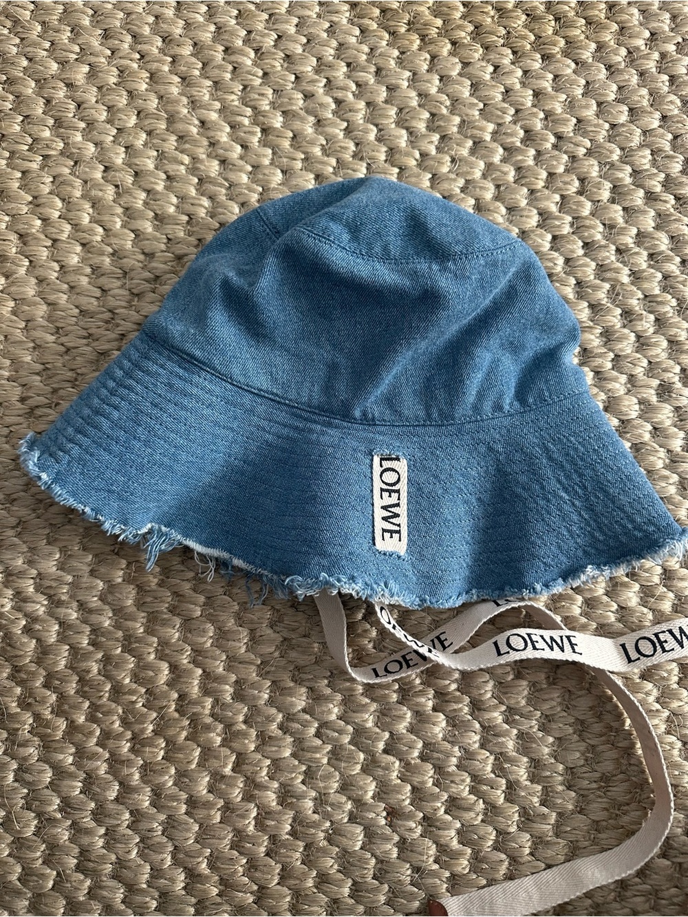 Loewe Light Blue Frayed Denim Bucket Hat with Branded Chin Straps - Picture 4 of 7